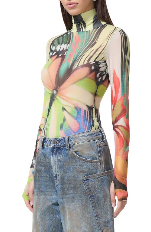 Afrm Zadie Print Turtleneck Mesh Top In Butterfly Tee