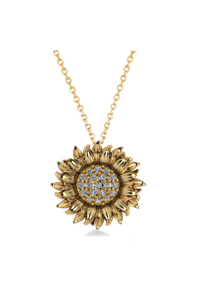 Sunflower Diamond Pendant Necklace 14k, Main, color, 0.19ct,Yellow Gold