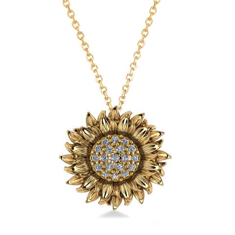 Sunflower Diamond Pendant Necklace 14k
