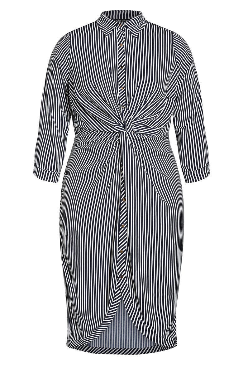 Twisted Stripe Long Sleeve Shirtdress, Alternate, color, NAVY/ WHITE