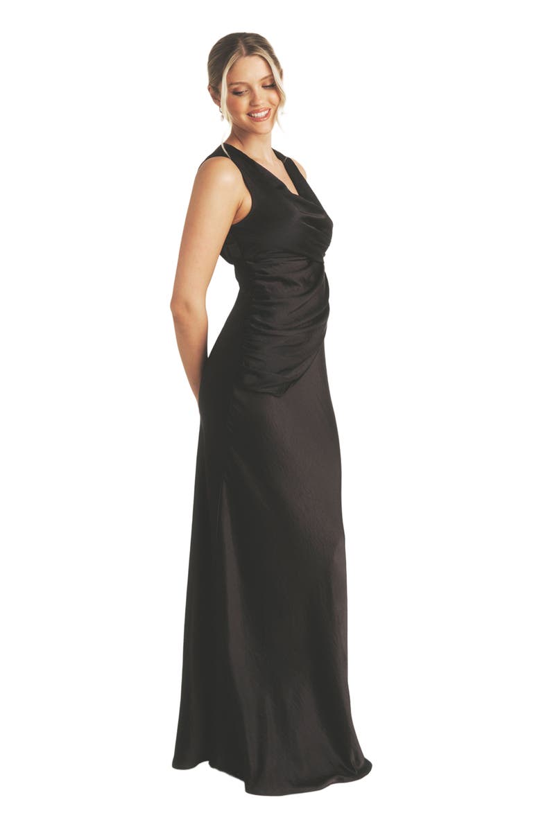 Six Stories Plunge Drape Satin Bridesmaid Dress, Alternate, color, Black
