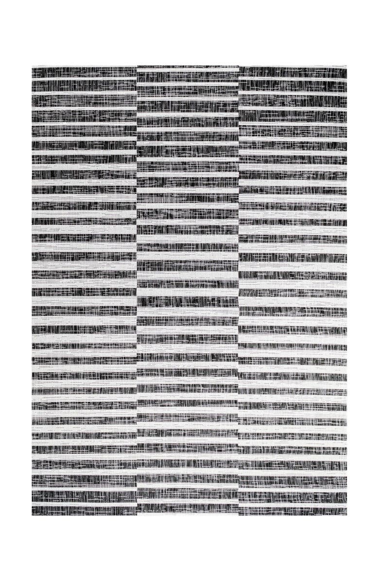 JONATHAN Y Sukie Modern Offset Stripe Indoor/Outdoor Area Rug, Main, color, Black/Ivory