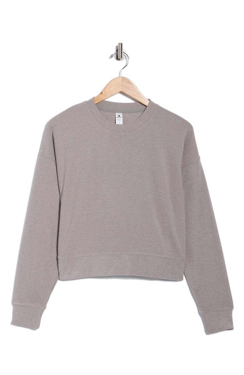 90 DEGREE BY REFLEX Tranquility Marled Piqué Cropped Sweatshirt, Alternate, color, Steel Gray