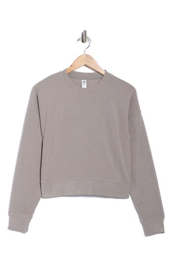 90 Degree By Reflex Tranquility Marled Piqué Cropped Sweatshirt In Gray
