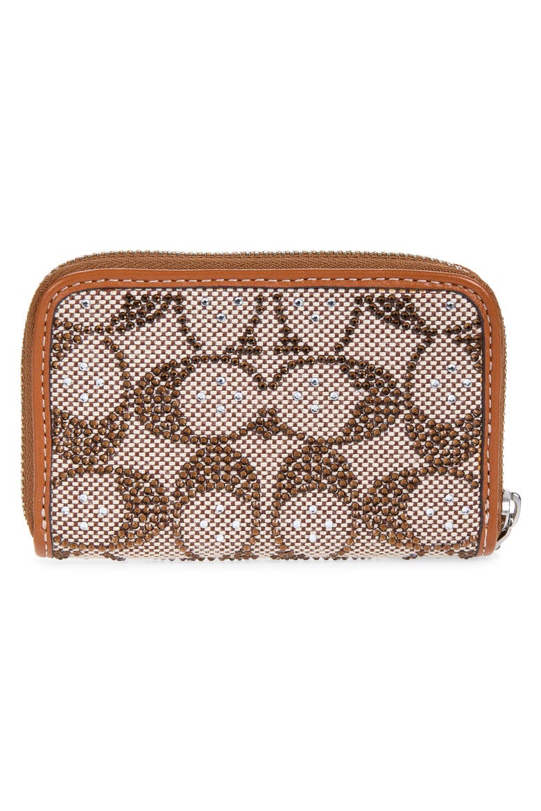 Small Crystal Signature Logo Jacquard Zip Around Card Holder, Alternate, color, MUSHROOM