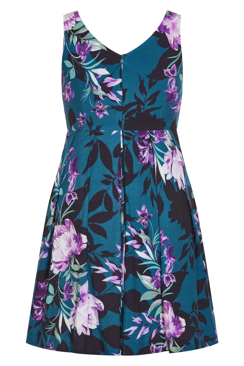 Ora Sleeveless Fit & Flare Minidress, Alternate, color, TEAL BLOOM