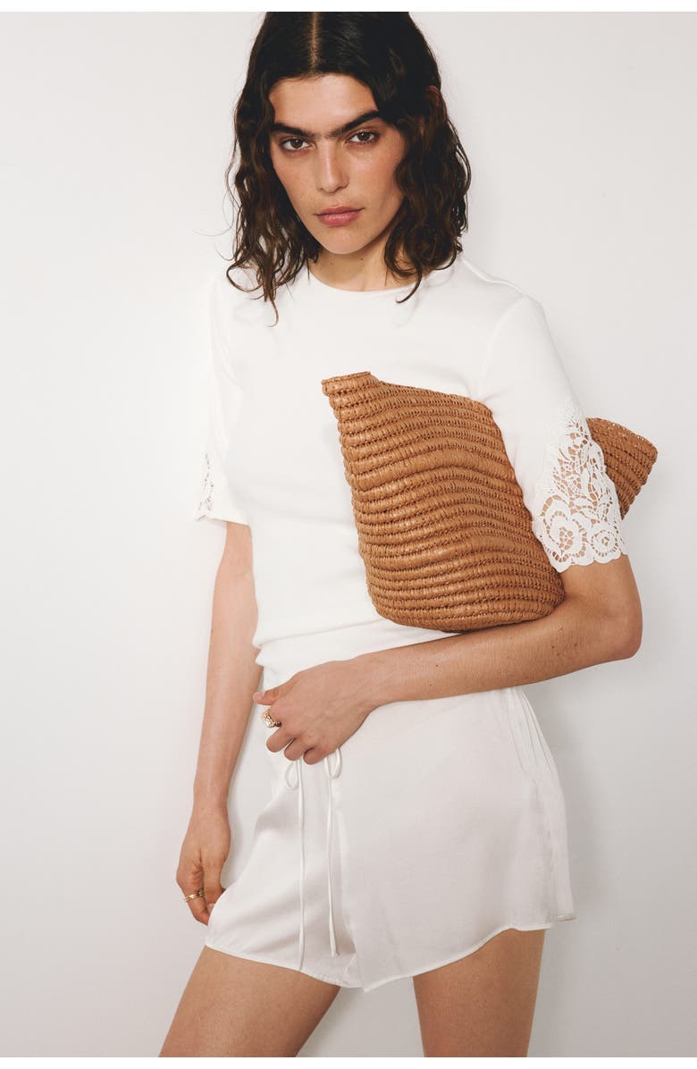 H&M Ribbed lace-inset top, Main, color, White