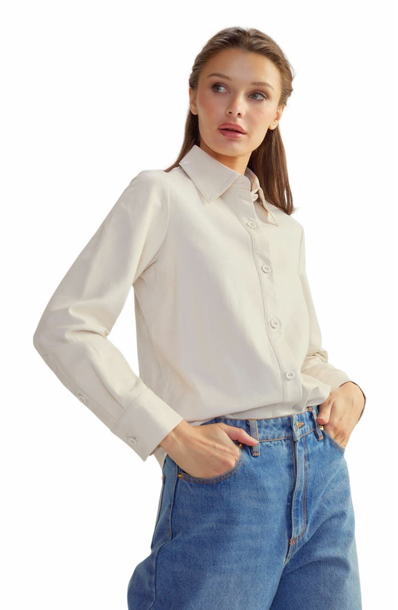 Cynthia Rowley Leather Button Up Shirt, Alternate, color, White