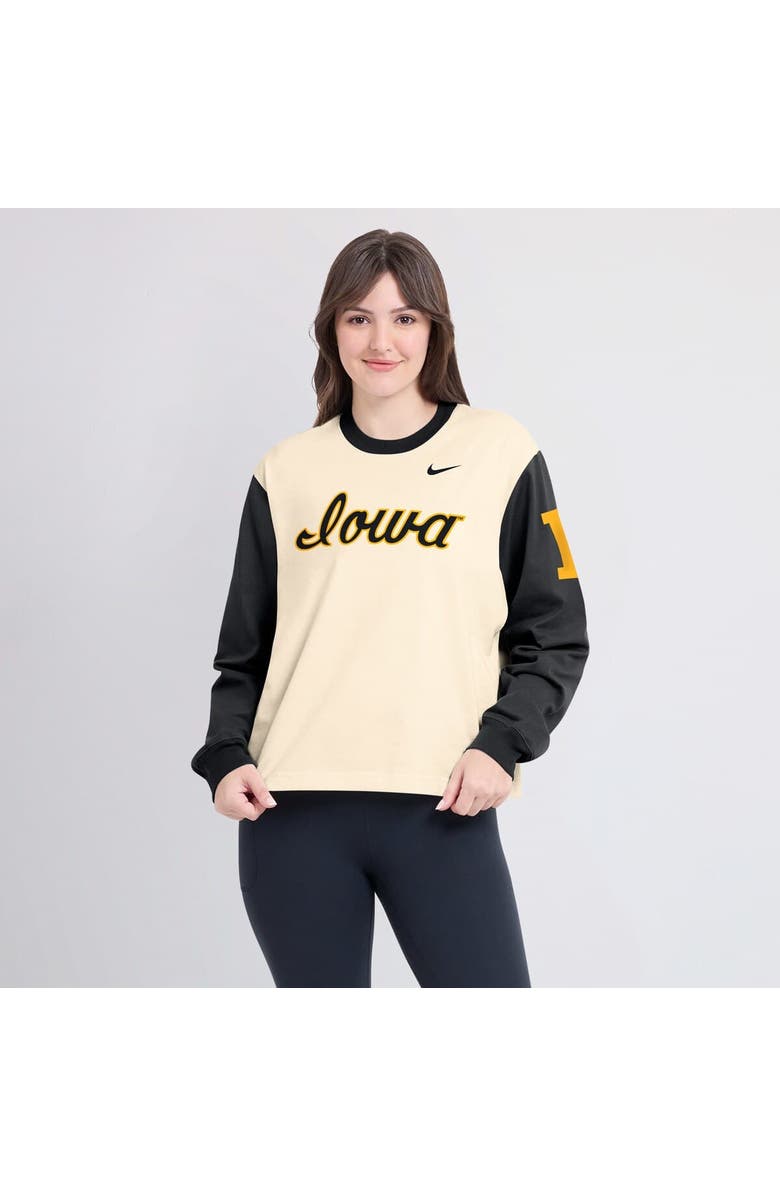 Nike Women's Nike Natural/Black Iowa Hawkeyes Color Block Boxy Long Sleeve T-Shirt, Alternate, color, 
