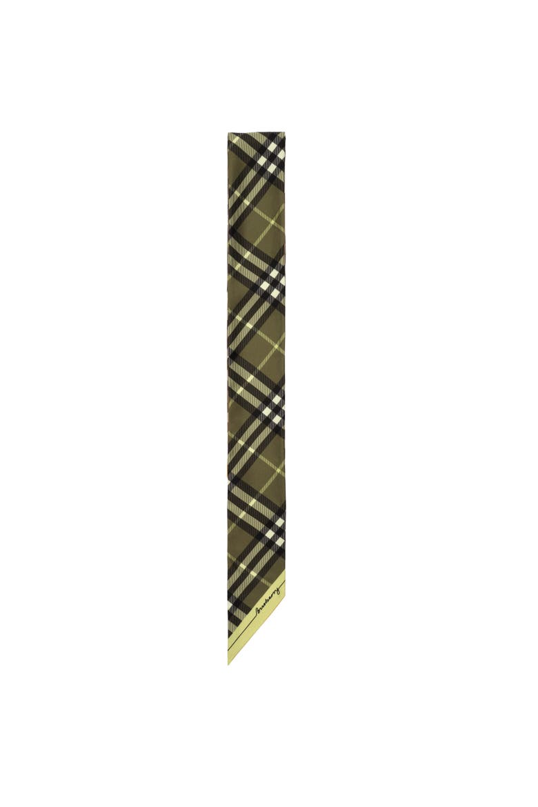 Skinny Contrast Check Silk Scarf, Alternate, color, Vole brown/pea green