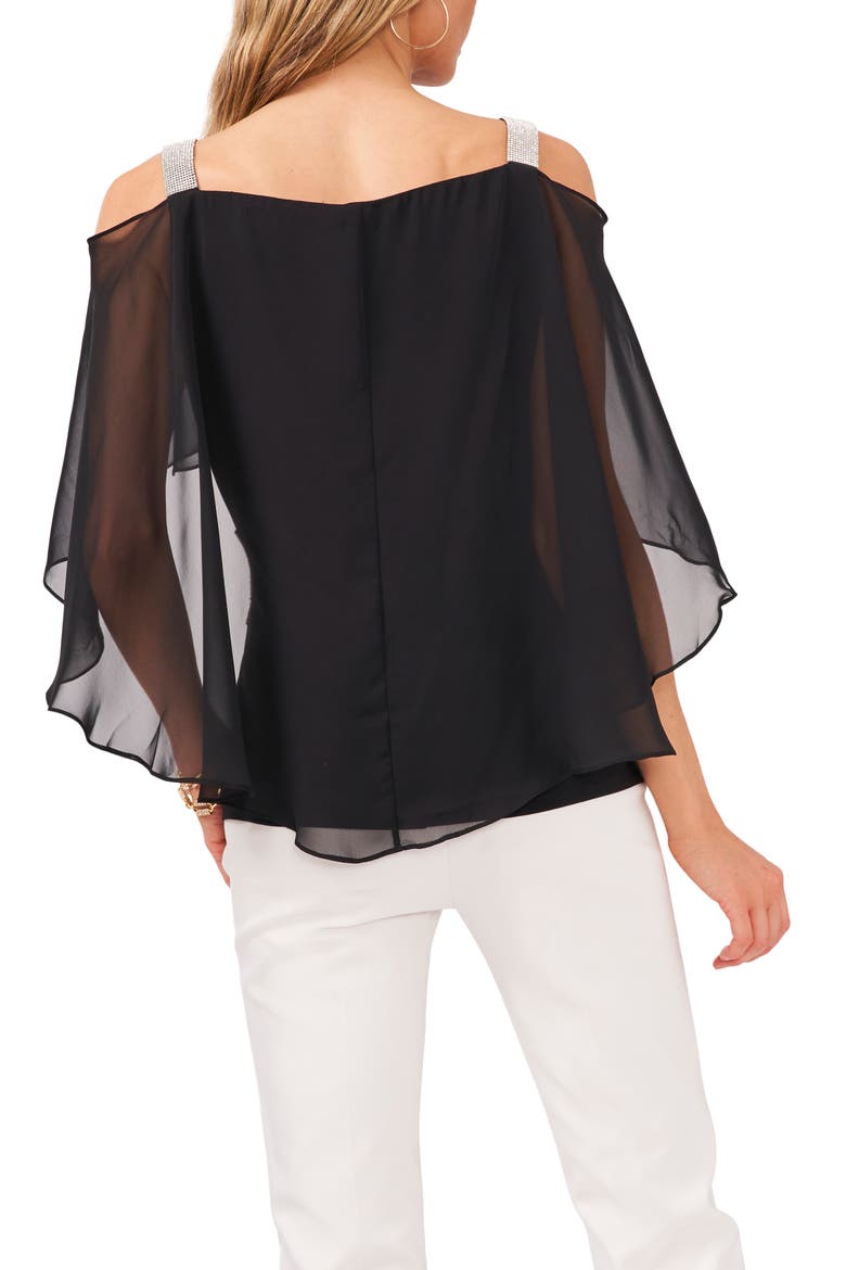 Drape Overlay Off the Shoulder Top, Alternate, color, BLACK