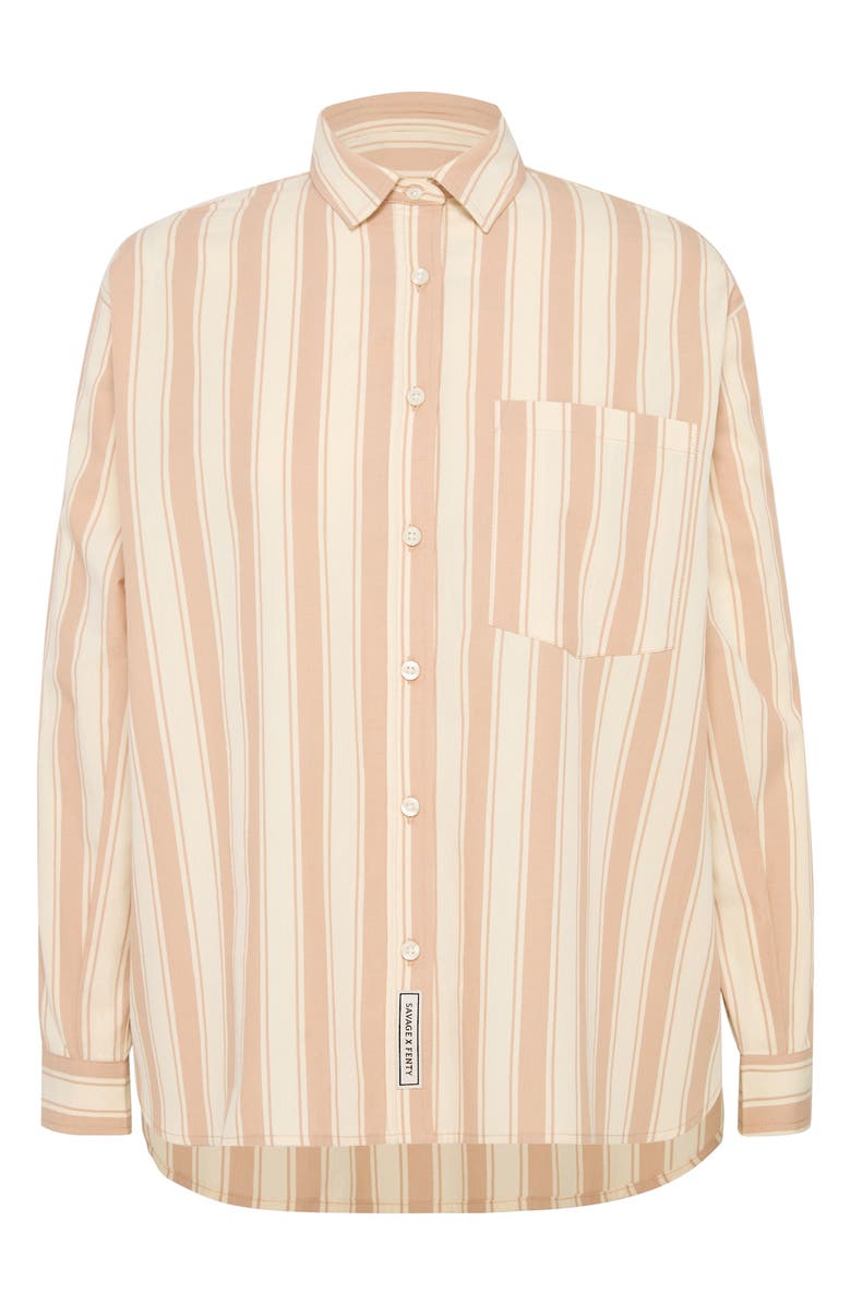 SAVAGE X FENTY Kickback Casuals Pajama Button-Up Shirt, Alternate, color, Lowlit Beige/ Sienna