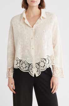 Forgotten Grace Floral Embroidered Cotton Button-Up Shirt