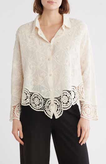 Forgotten Grace Floral Embroidered Cotton Button-Up Shirt