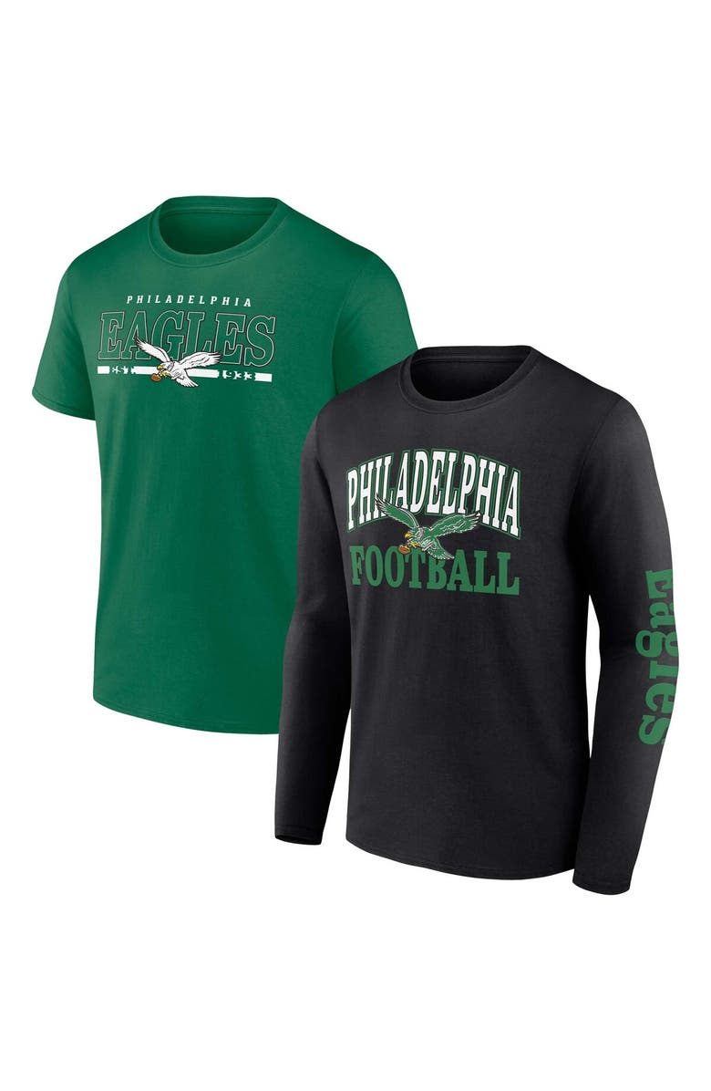 FANATICS Men's Fanatics Branded Black/Kelly Green Philadelphia Eagles Throwback T-Shirt Combo Set, Main, color, 