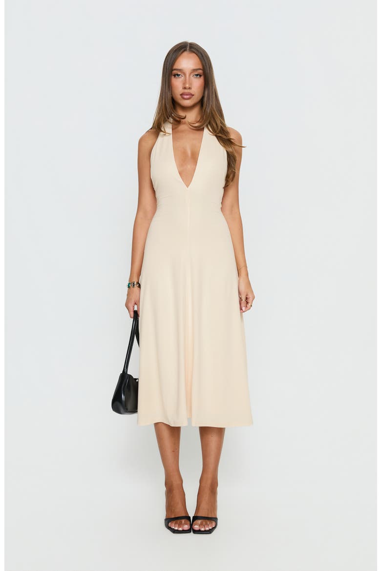 Morganne Plunge Halter Midi Dress, Alternate, color, BUTTER