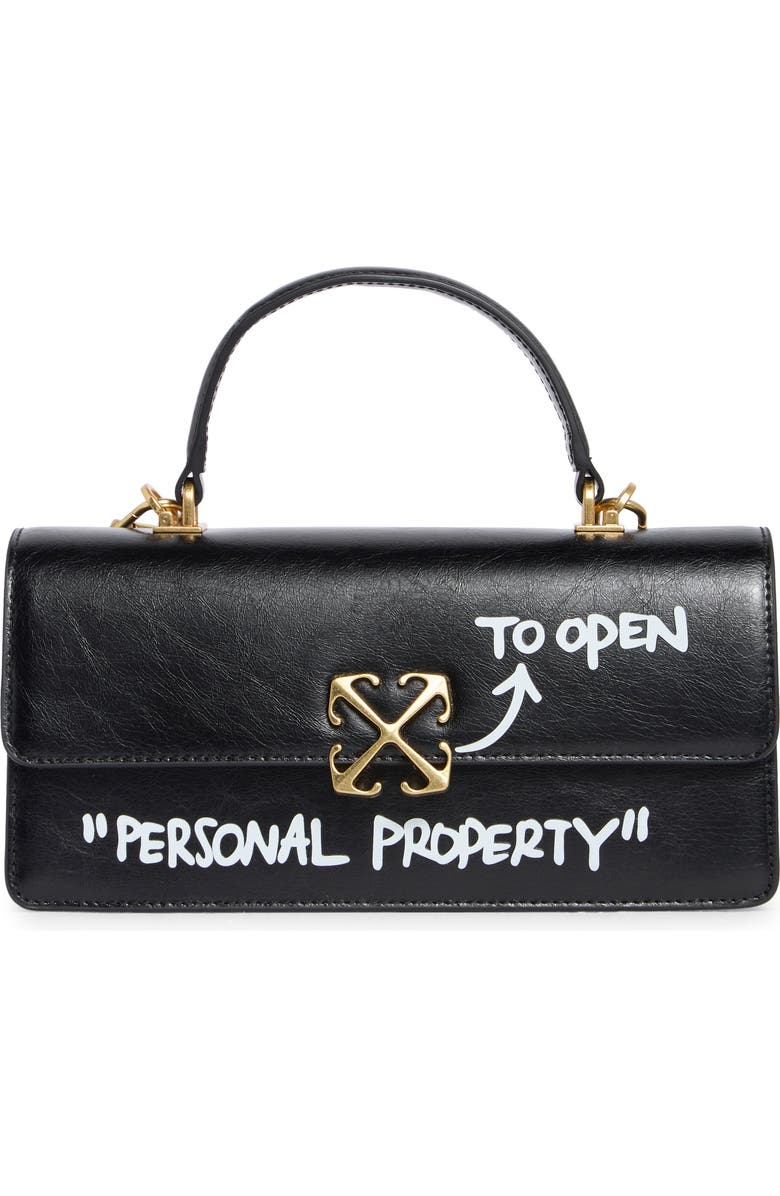 Off-White East/West Jitney Top Handle Leather Satchel, Main, color, Black