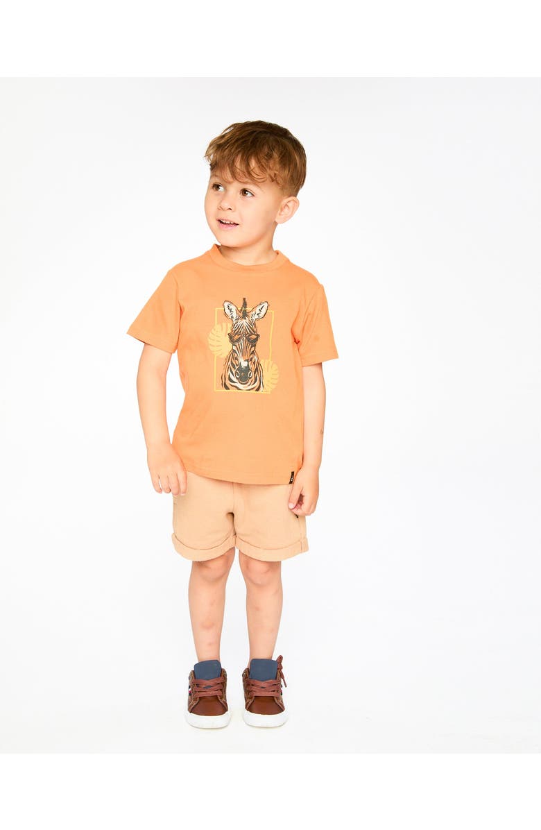 Deux par Deux Organic Cotton Zebra Print Short Sleeve T-Shirt, Alternate, color, Orange