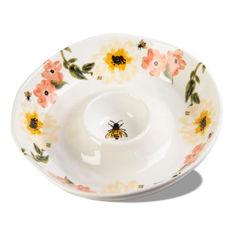 Bee Floral Chip and Dip Serving Tray Set Multicolor Bowls