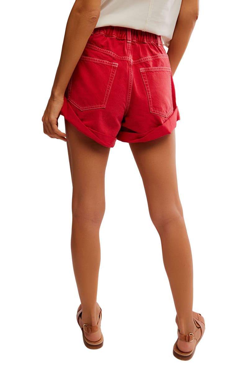 Free People Danni Pleated Cuff Hem Denim Shorts, Alternate, color, Hot Rod Red