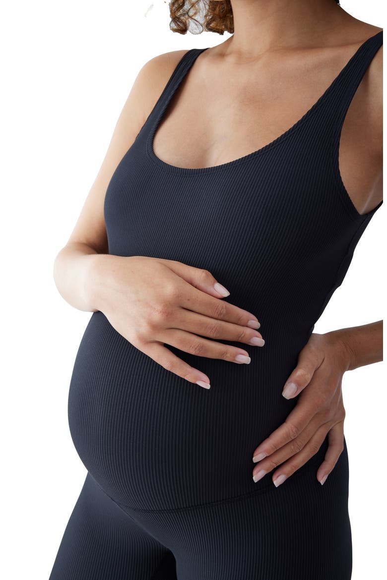 Sleeveless Rib Maternity Jumpsuit, Alternate, color, BLACK