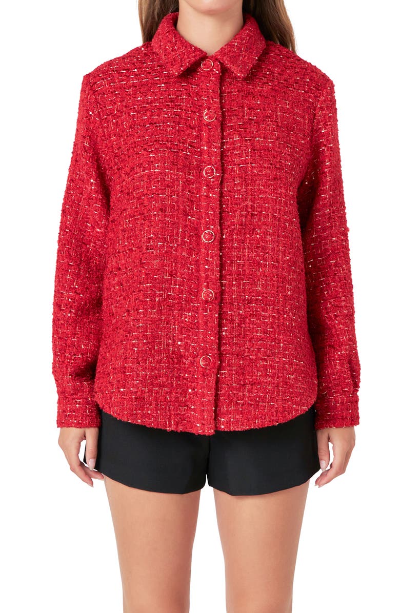 Endless Rose Tweed Shacket, Alternate, color, Red