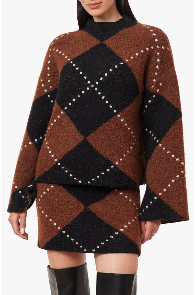 Argyle Mock Neck Sweater, Main, color, BROWNBLACK