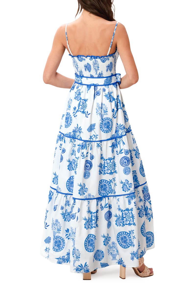 Mixed Print Tiered Cotton Maxi Dress, Alternate, color, IVORY BLUE