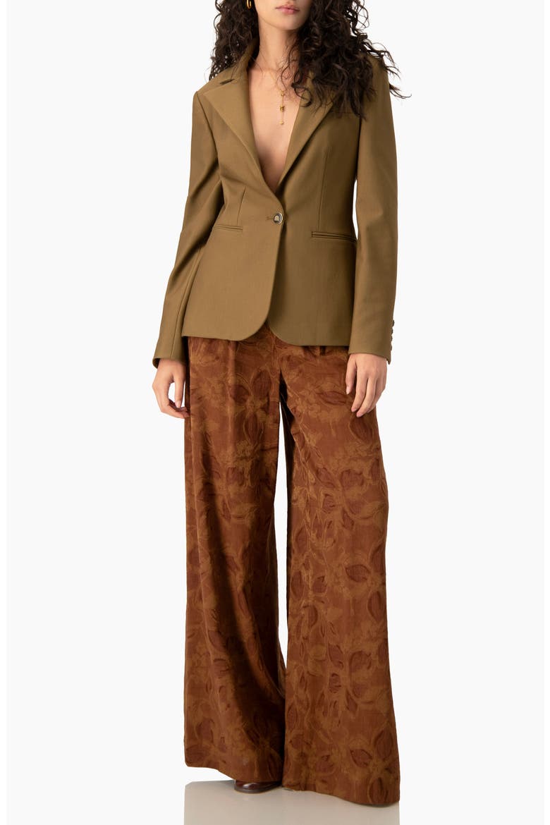 Floral Jacquard High-waist Wide-leg Palazzo Trousers, Alternate, color, Chocolate