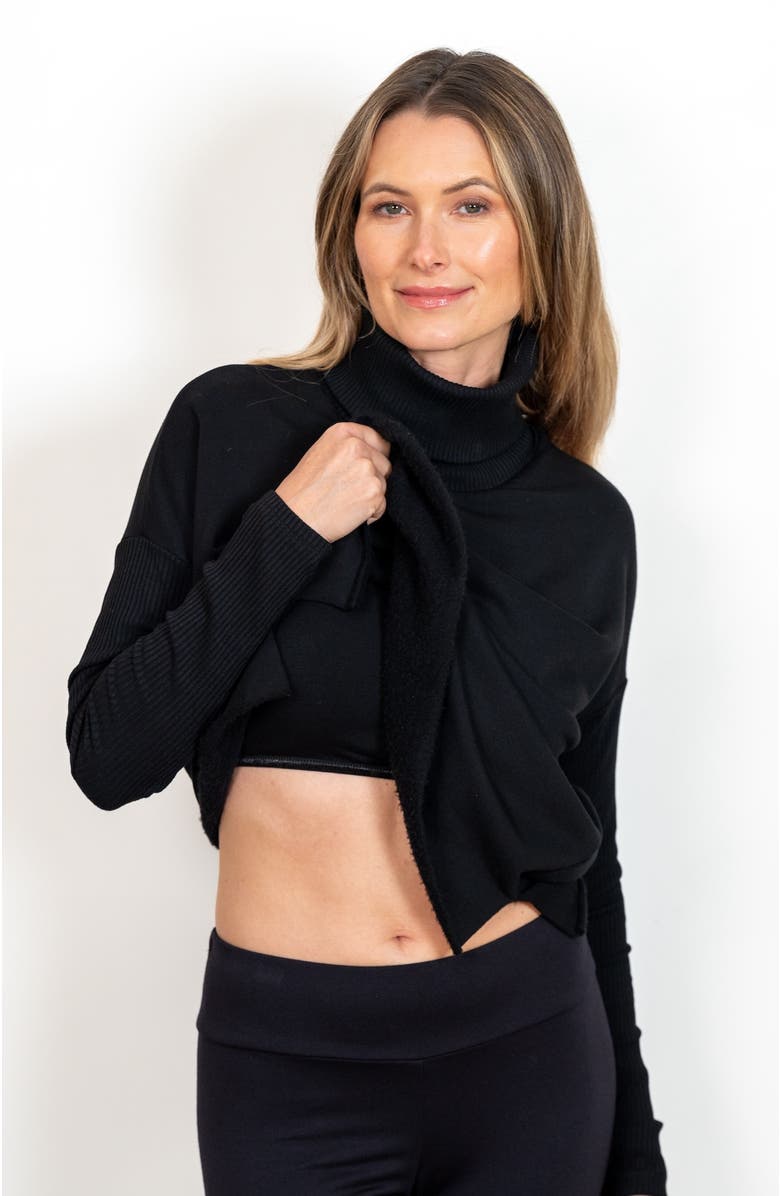 JJwinks Built-In Shelf Fleece Turtleneck with Rib Details, Alternate, color, Black
