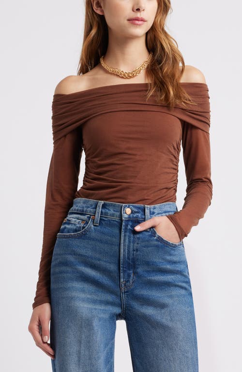 Open Edit Off The Shoulder Knit Top In Brown Soil