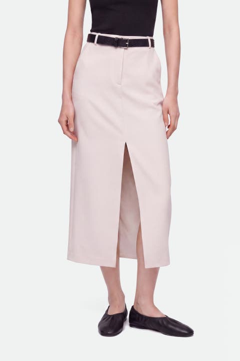 Belted Front Slit Maxi Skirt