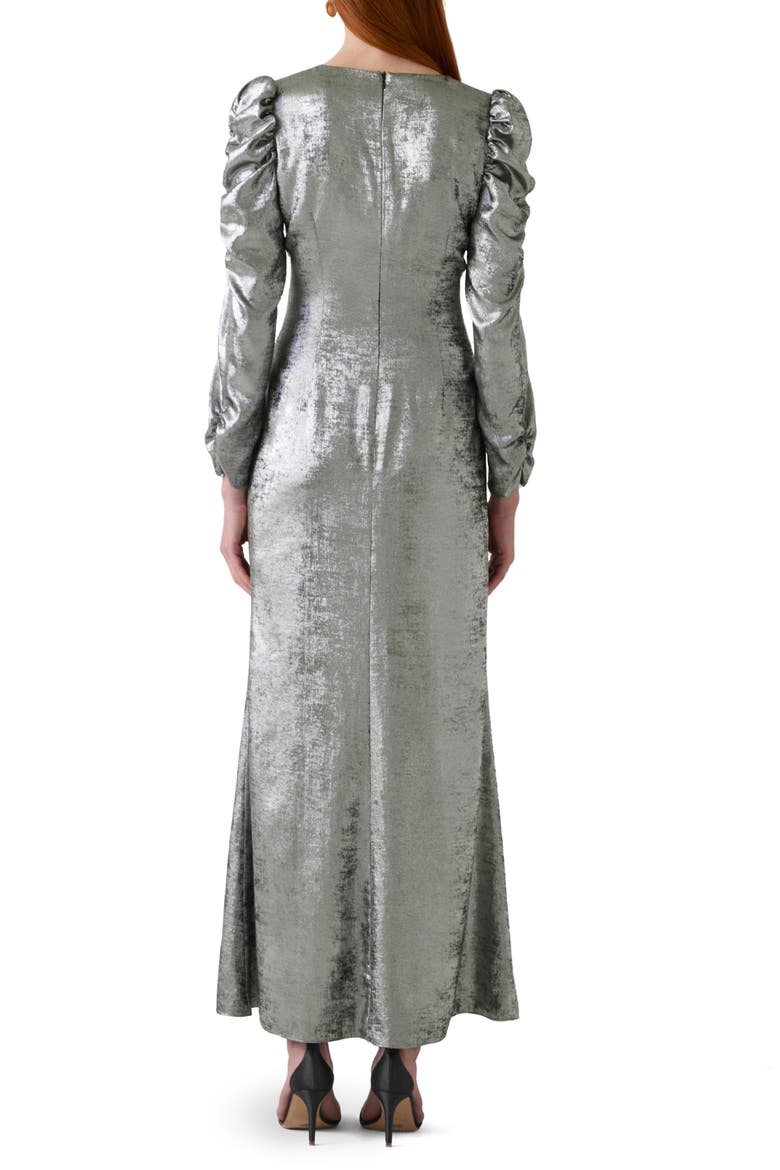 Lility Foil Long Sleeve Maxi Cocktail Dress, Alternate, color, SILVER