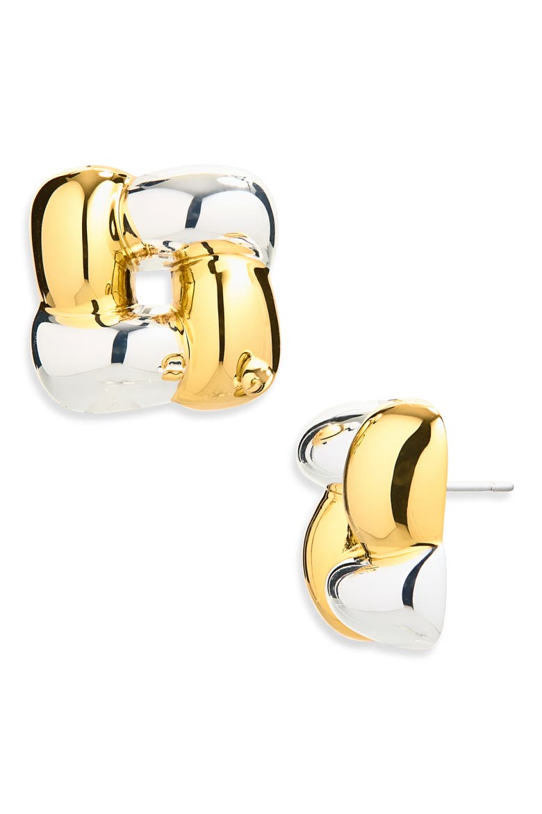 Small Woven Square Stud Earrings, Main, color, TWO-TONE