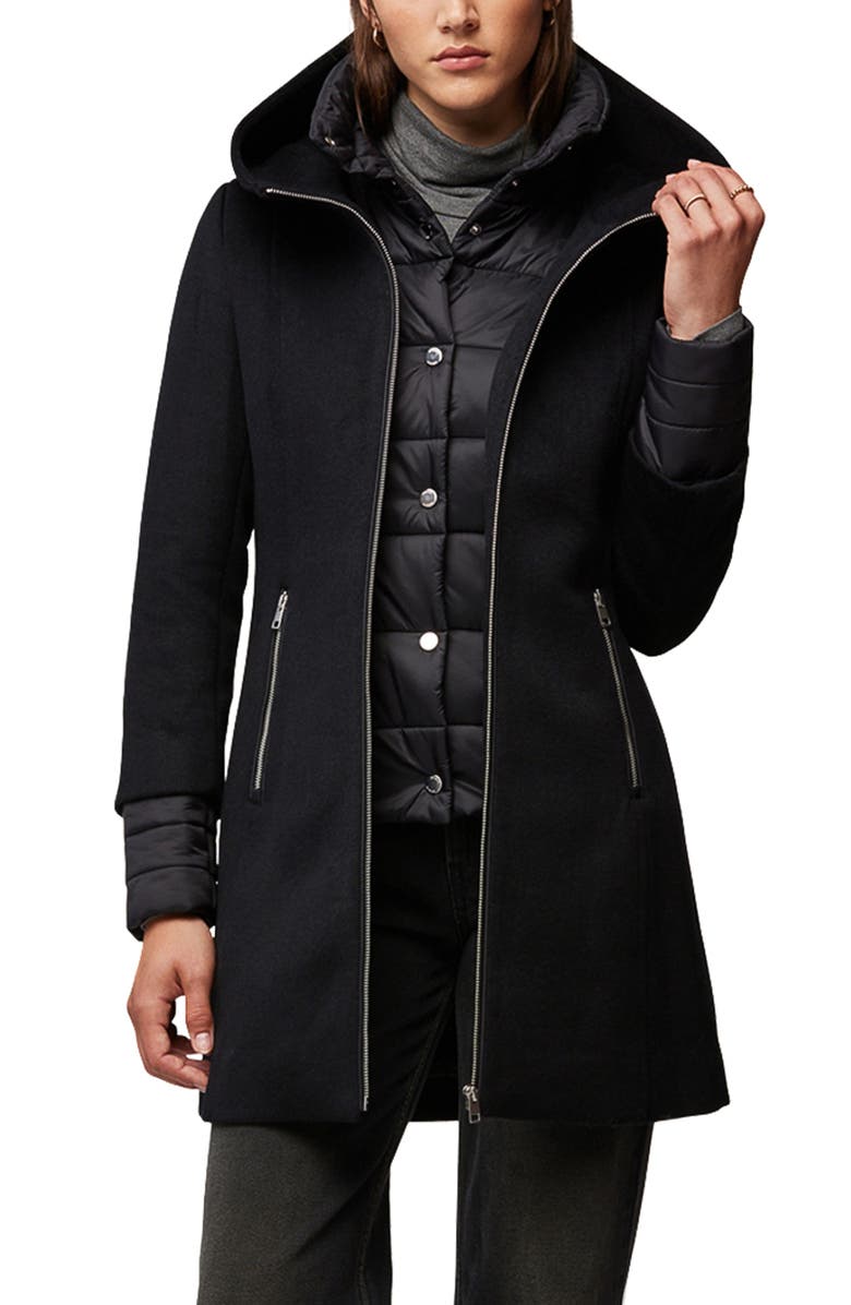 Soia & Kyo Mixed Media Wool Blend Coat with Quilted Bib Insert, Alternate, color,