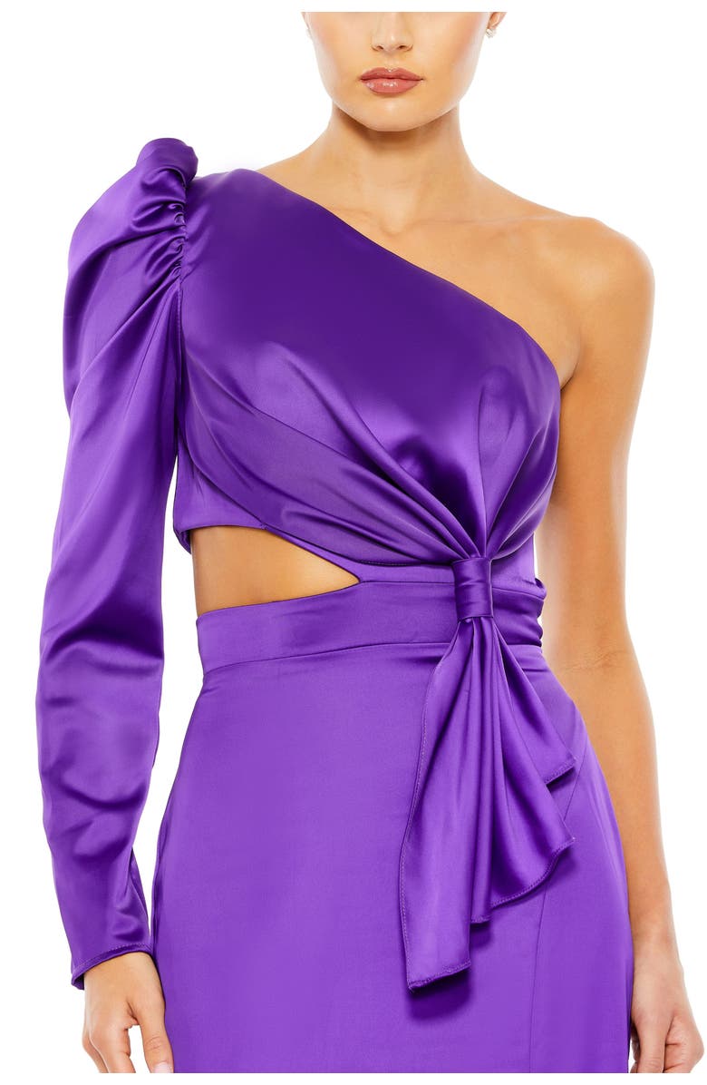 Mac Duggal Side Knot One-Sleeve Puff Cutout Evening Dress, Alternate, color, Purple