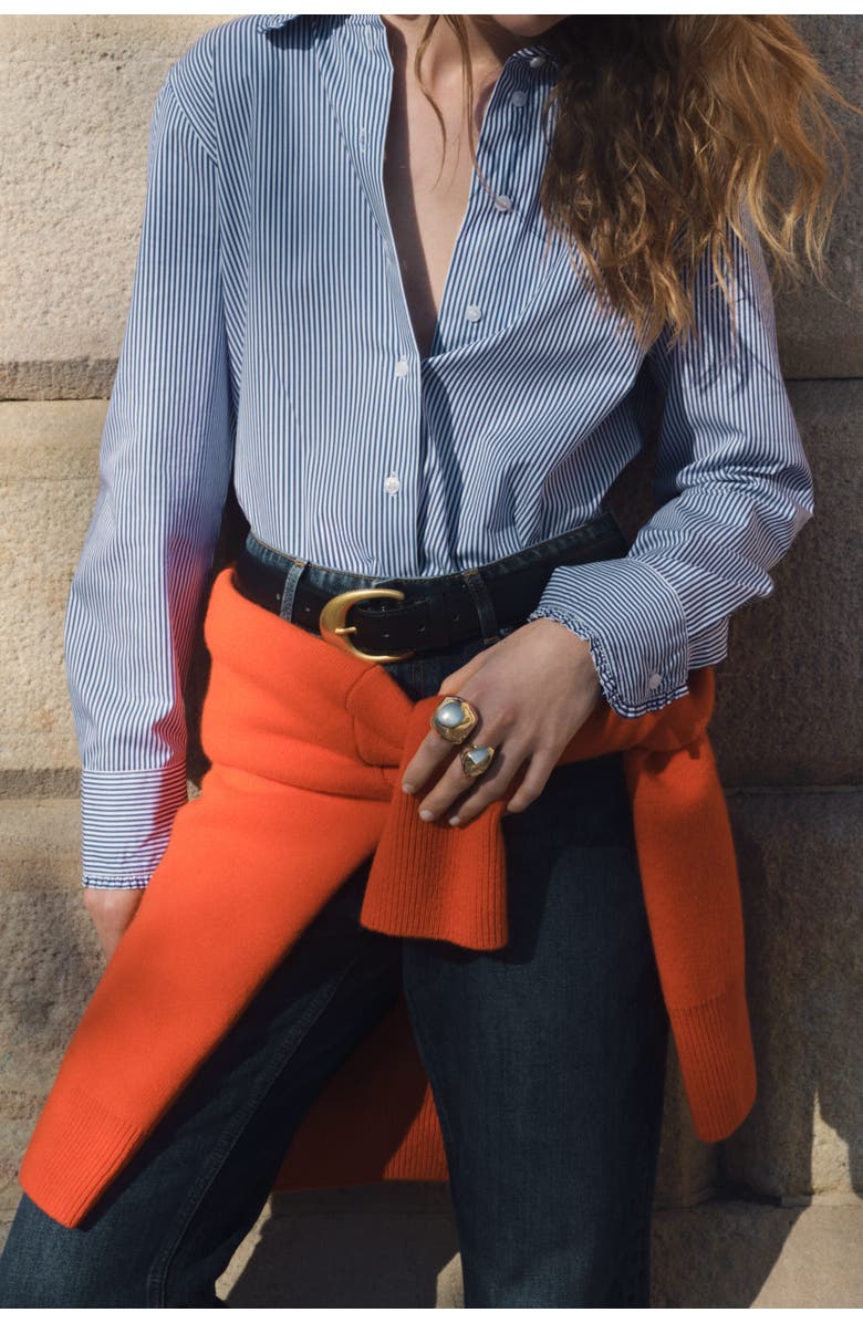 H&M Cotton Poplin Shirt, Alternate, color, Blue/Striped