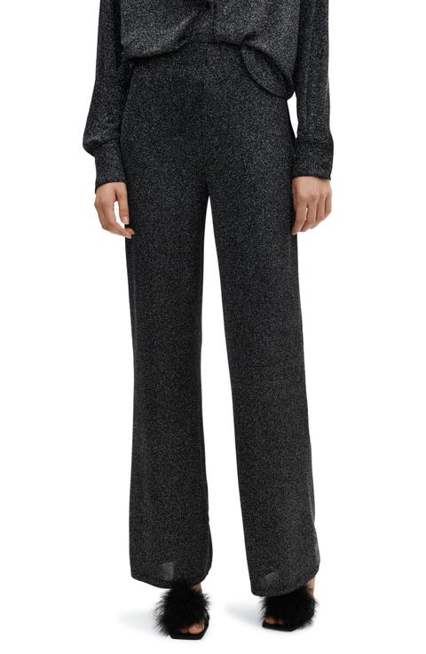 Metallic High Waist Straight Leg Pants