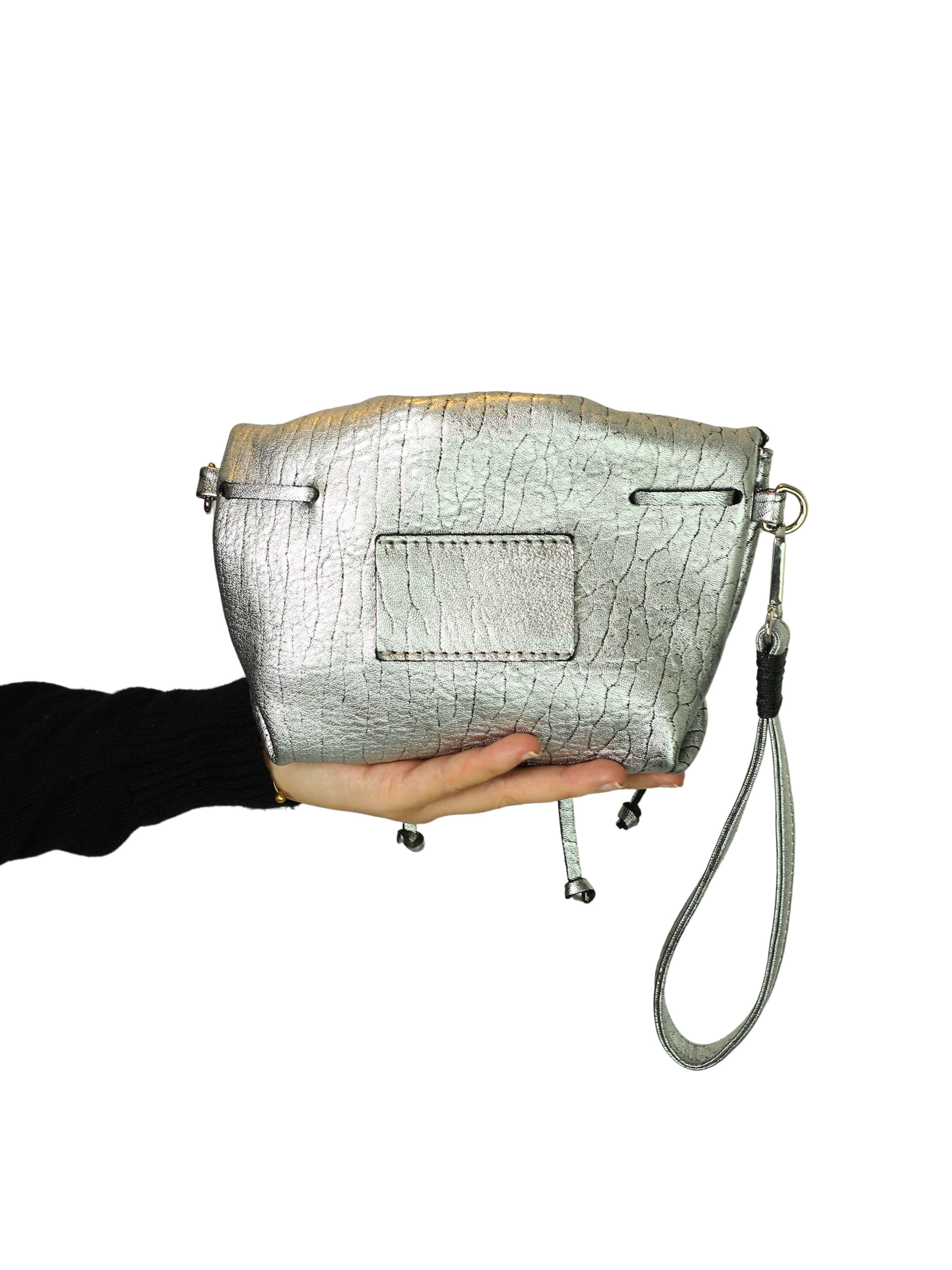 Carlos Falchi Mini Butterfly Lambskin Convertible Crossbody Bag, Alternate, color, Liquid Silver