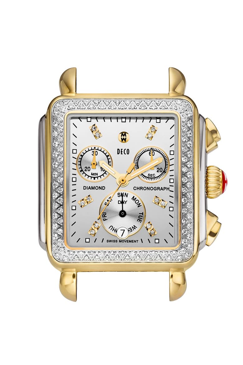 'Deco Diamond' Diamond Dial Two-Tone Watch Case, 33mm x 35mm, Main, color, GOLD/ SILVER
