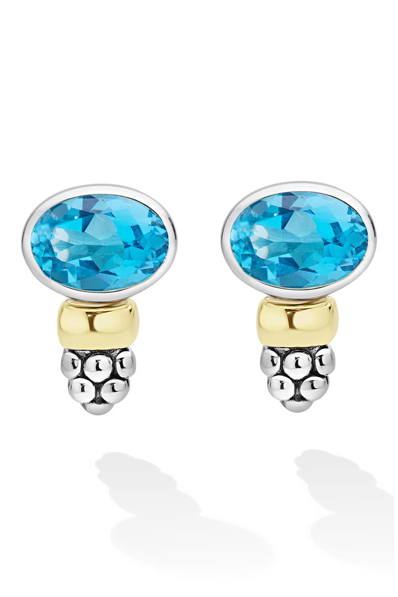 Signature Caviar 14k Gold and Sterling Silver Blue Topaz Stud Earrings, Main, color, TWO-TONE