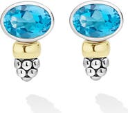 LAGOS Signature Caviar 14k Gold and Sterling Silver Blue Topaz Stud Earrings