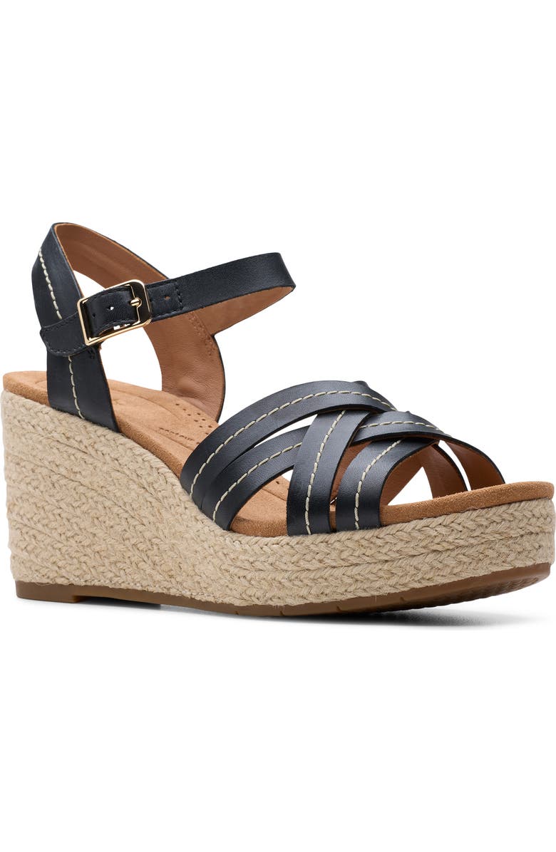 Clarks<sup>®</sup> Sabina Platform Wedge Sandal, Main, color, Black Leather