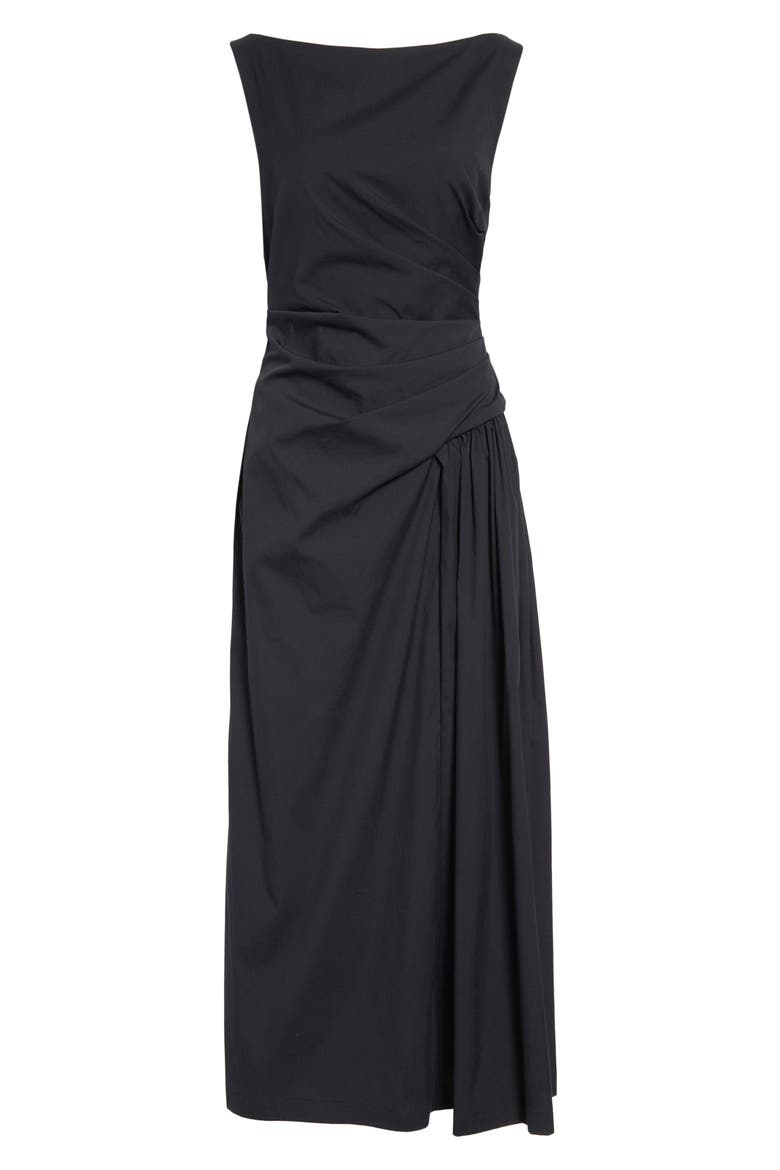 Ruched Cotton Blend Stretch Poplin Dress, Alternate, color, BLACK