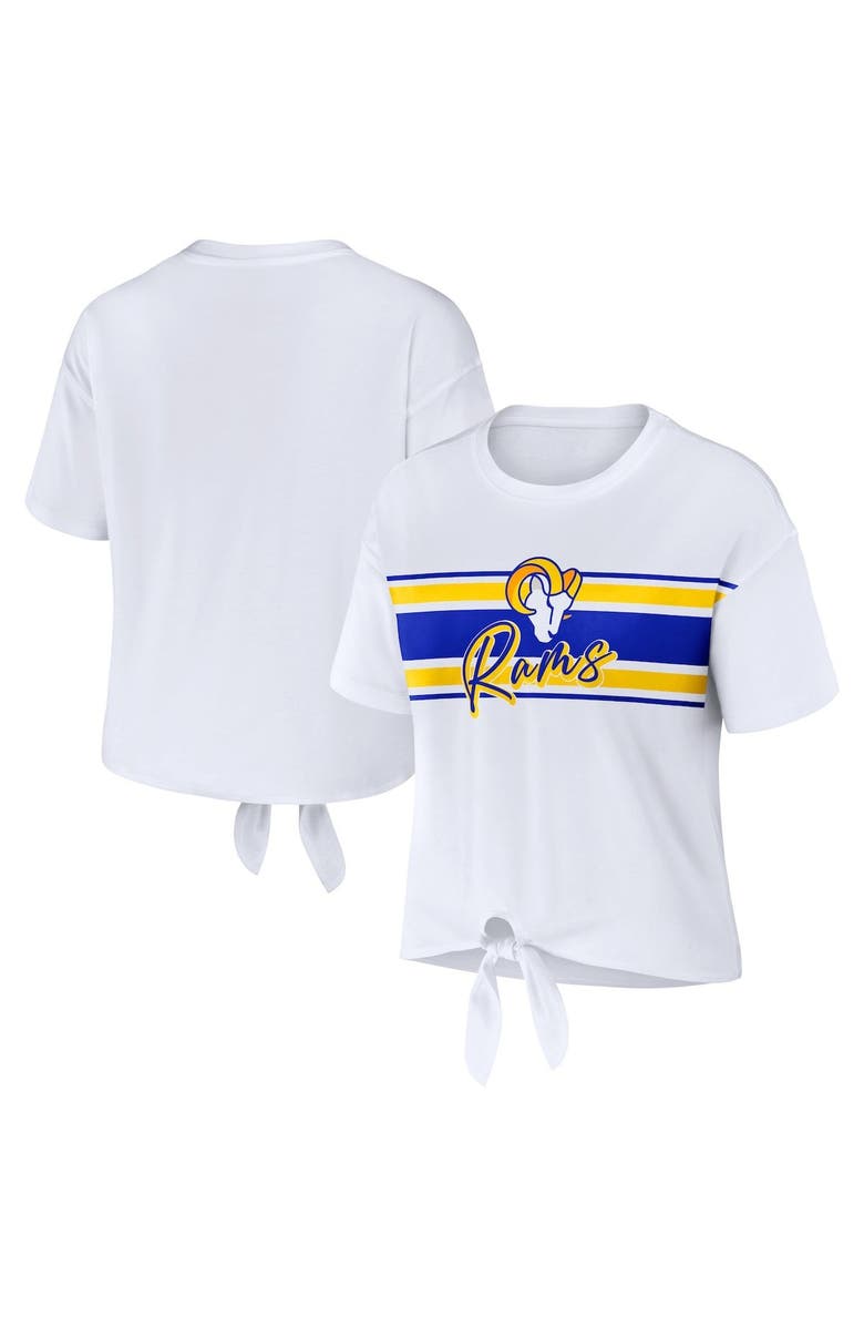 WEAR by Erin Andrews Women's WEAR by Erin Andrews White Los Angeles Rams Front Tie Retro T-Shirt, Main, color, 