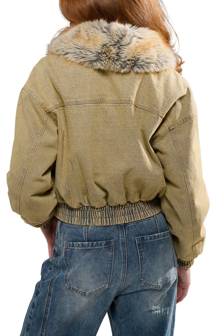 Evra Faux Fur Collar Denim Bomber Jacket, Alternate, color, DENIM
