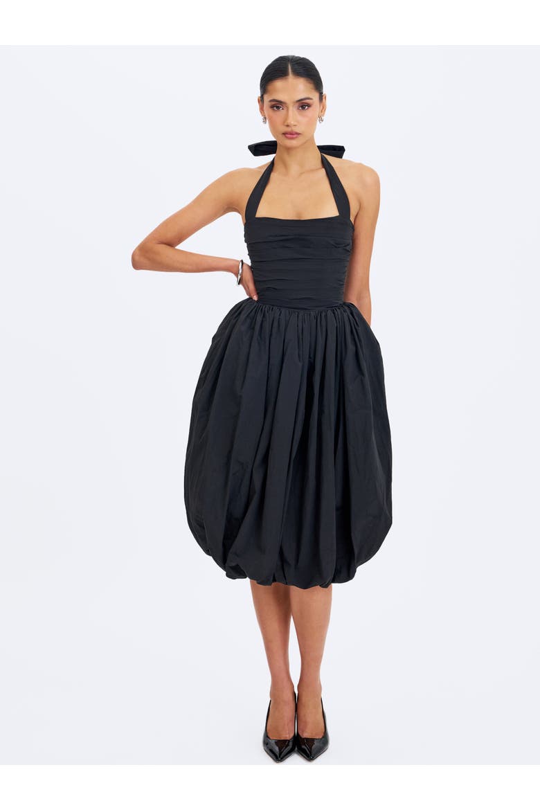 Veradis Taffeta Halter Bubble-Hem Midi Dress, Alternate, color, Black