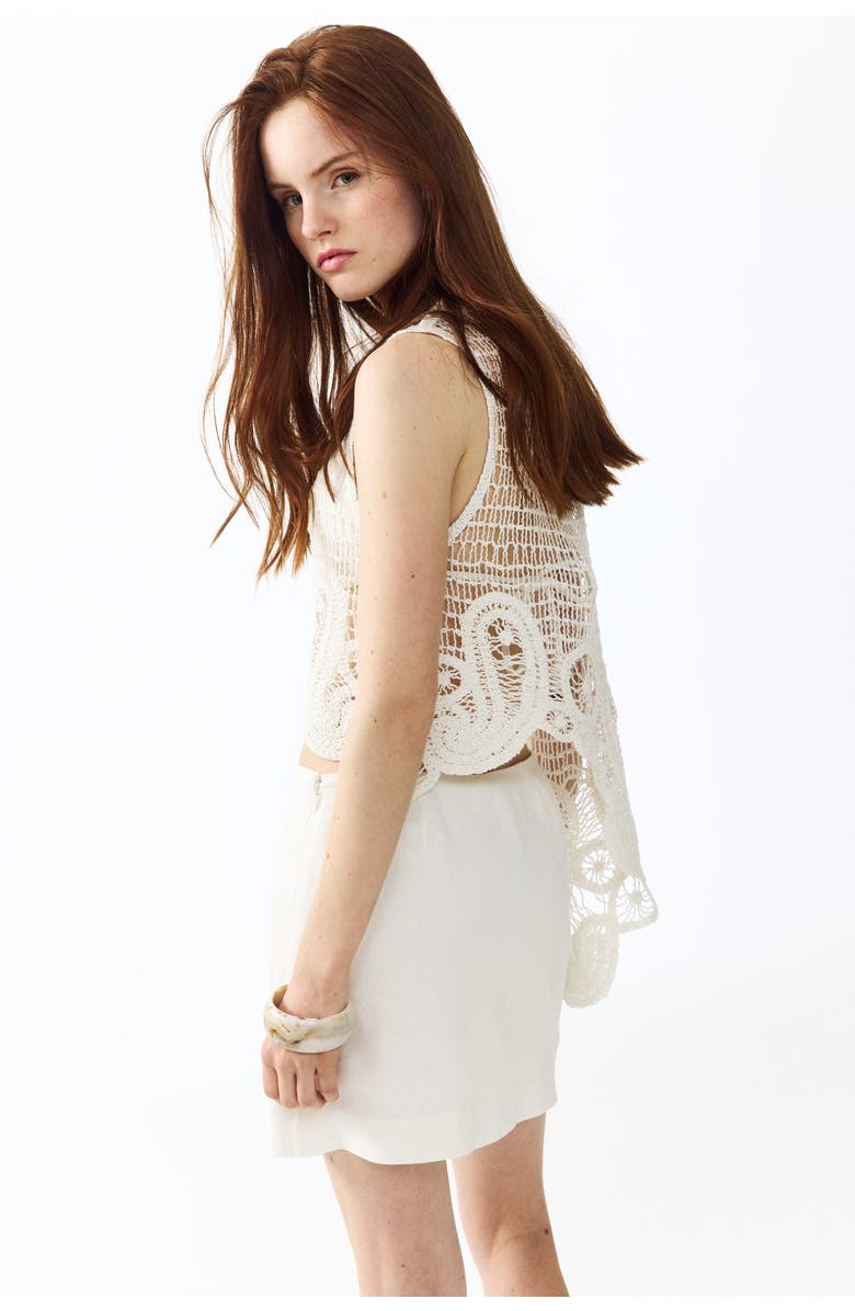 H&M Linen-blend Mini Skort, Alternate, color, White