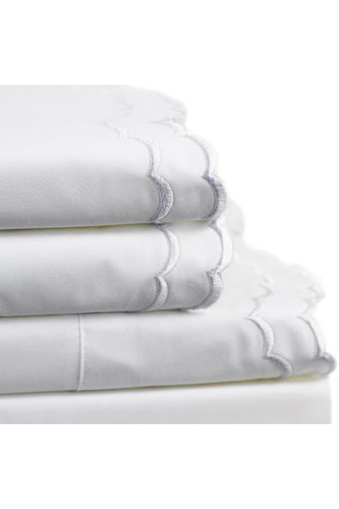 Double Scallop Embroidered 300 Thread Count Cotton Sheet Set