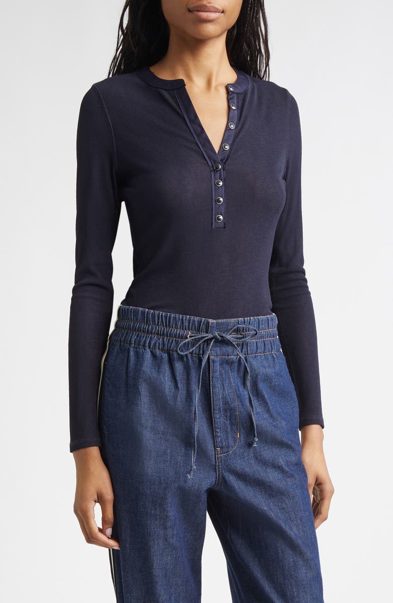 Veronica Beard Drexler Knit Henley Top, Main, color, Navy